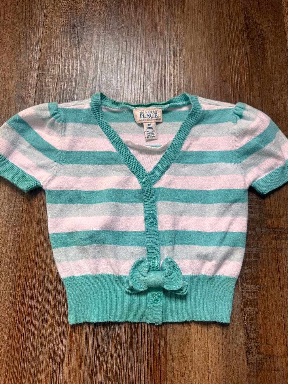 Y2K The Children's Place Cardigan Sweater Size 18 Mos Striped Bow